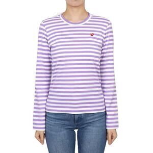PLAY Comme des Garçons Striped Long Sleeve Tee Shirt Red Heart Logo Size M Japan